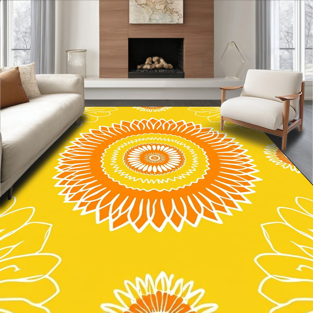 Sunny Yellow Mandala Floral Design Rug