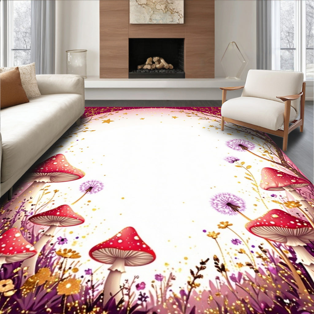 Whimsical Forest Mushroom Dandelion Rug