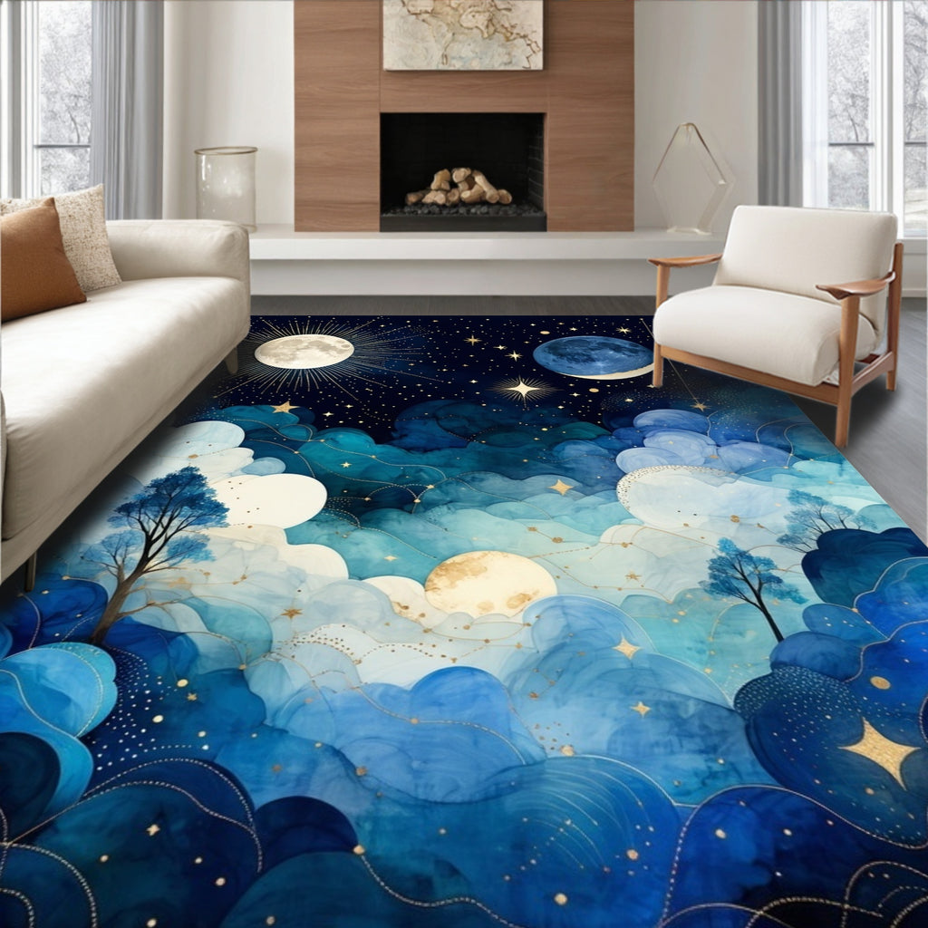 Celestial Night Sky Watercolor Design Rug