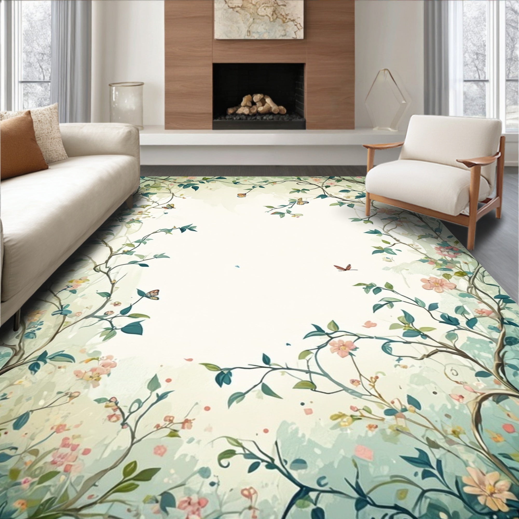 Whimsical Floral Arch with Butterflies Rug