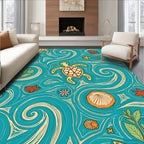 Whimsical Turtle Ocean Swirl Pattern Rug