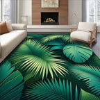 Lush Green Tropical Leaf Pattern Rug
