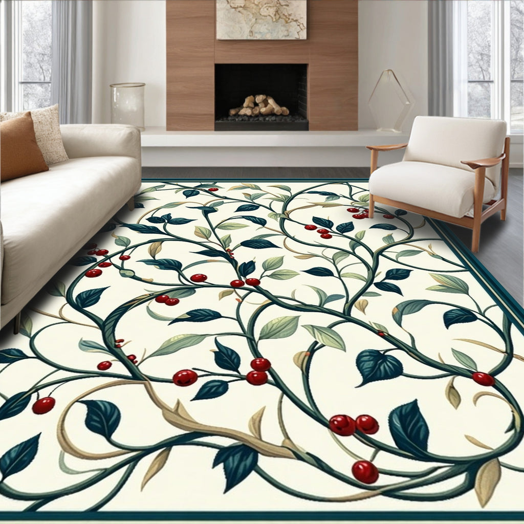 Vine Cherry Botanical Pattern Rug