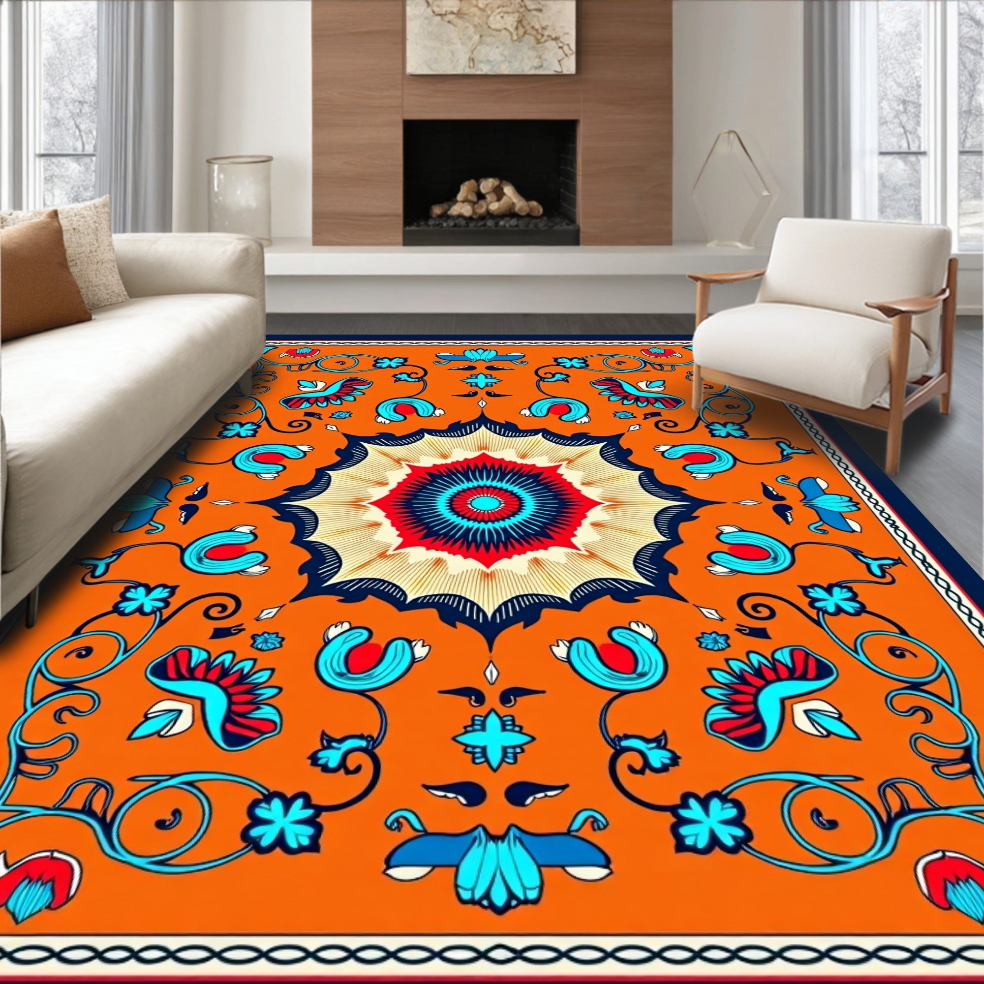 Vibrant Floral Mandala Pattern Rug