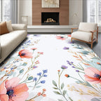 Pastel Floral Watercolor Botanical Design Rug