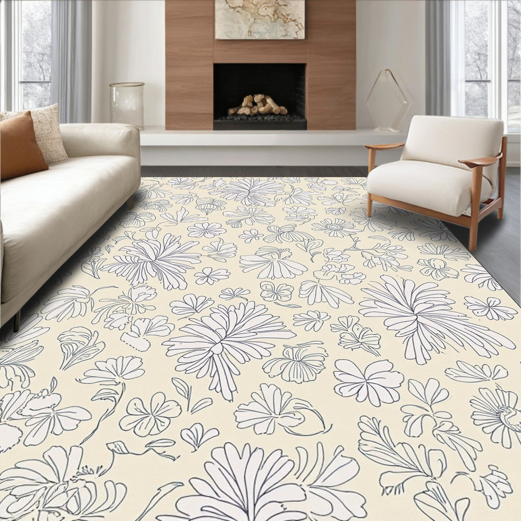 Delicate Floral Outline Design Rug