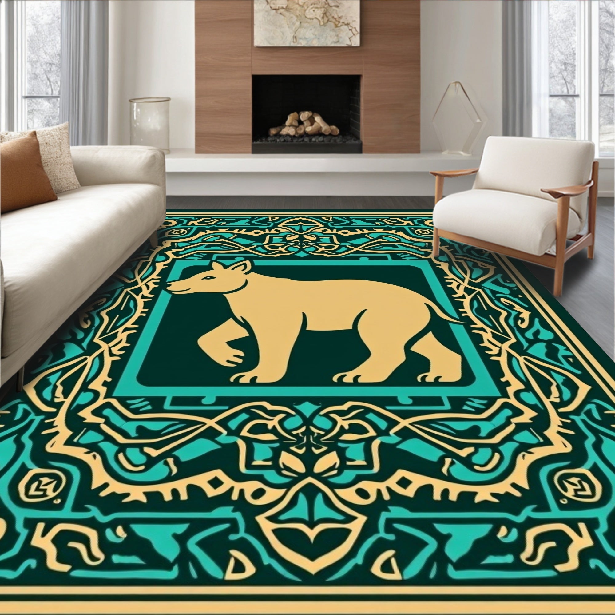 Stylized Canine Abstract Pattern Rug