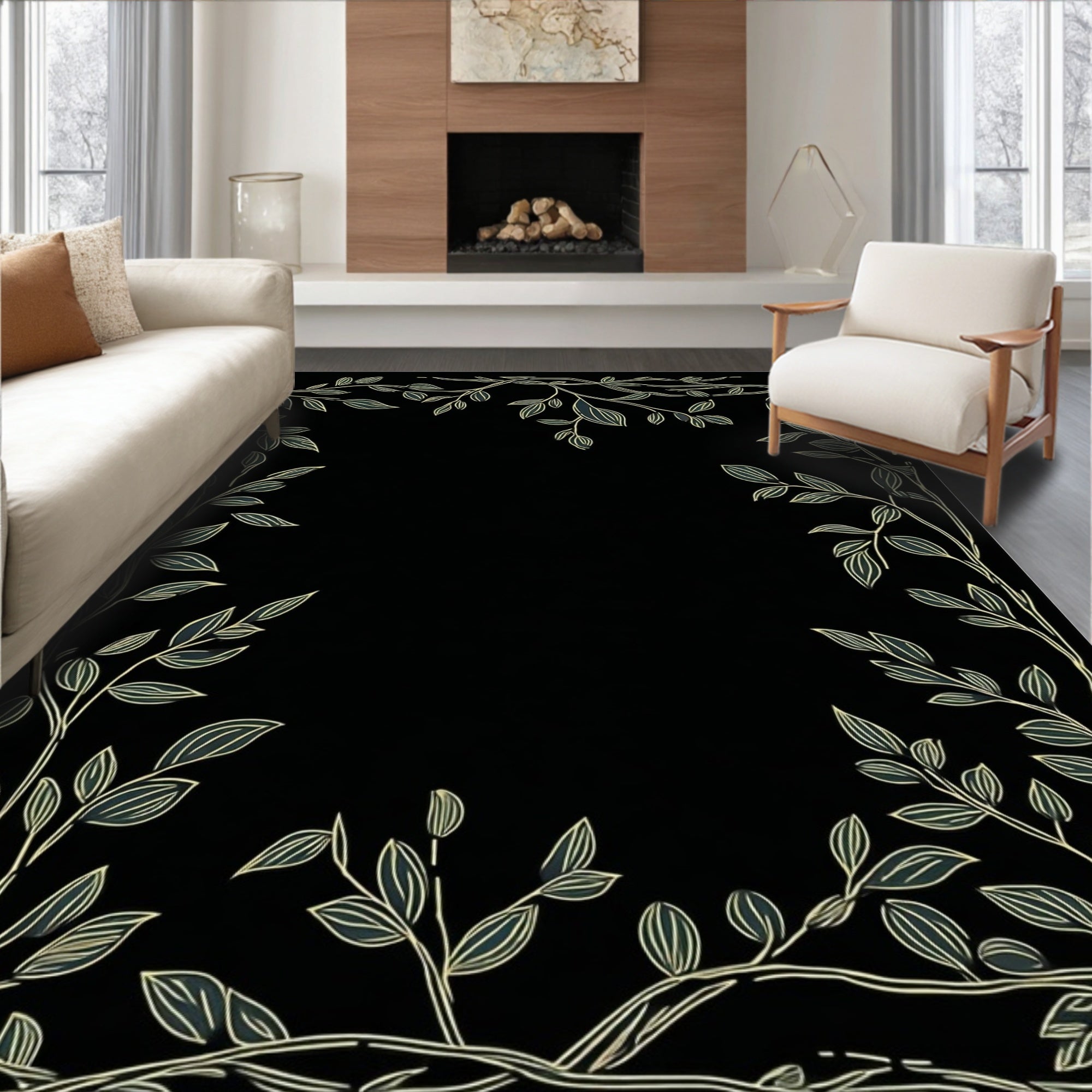 Botanical Vine Decorative Border Rug