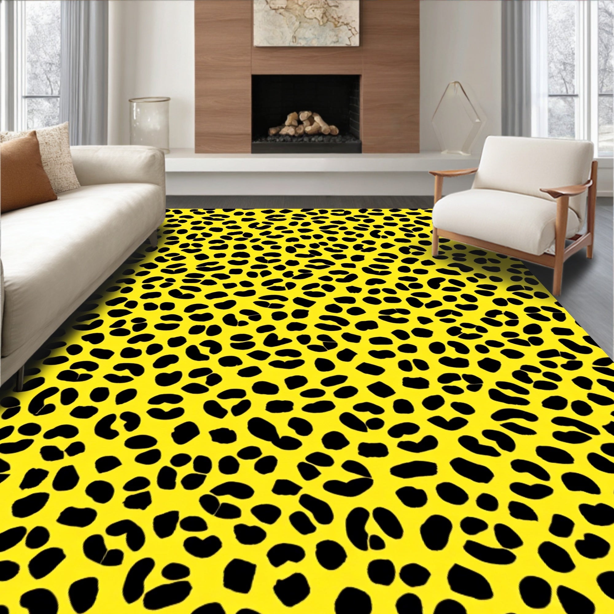 Bold Yellow Leopard Spots Design Rug