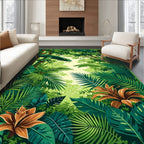Lush Jungle Lizard Floral Design Rug