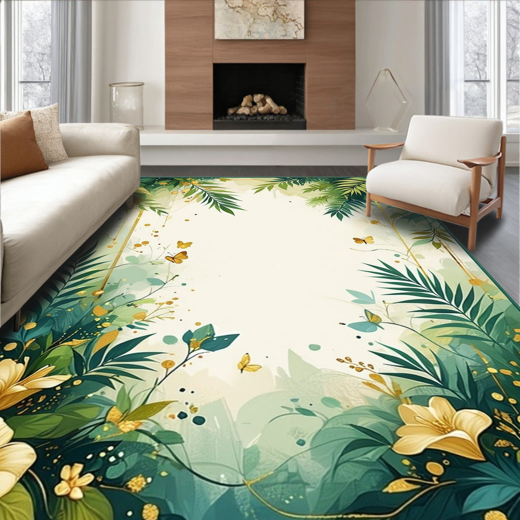 Lush Greenery 2 Butterflies Accent Rug