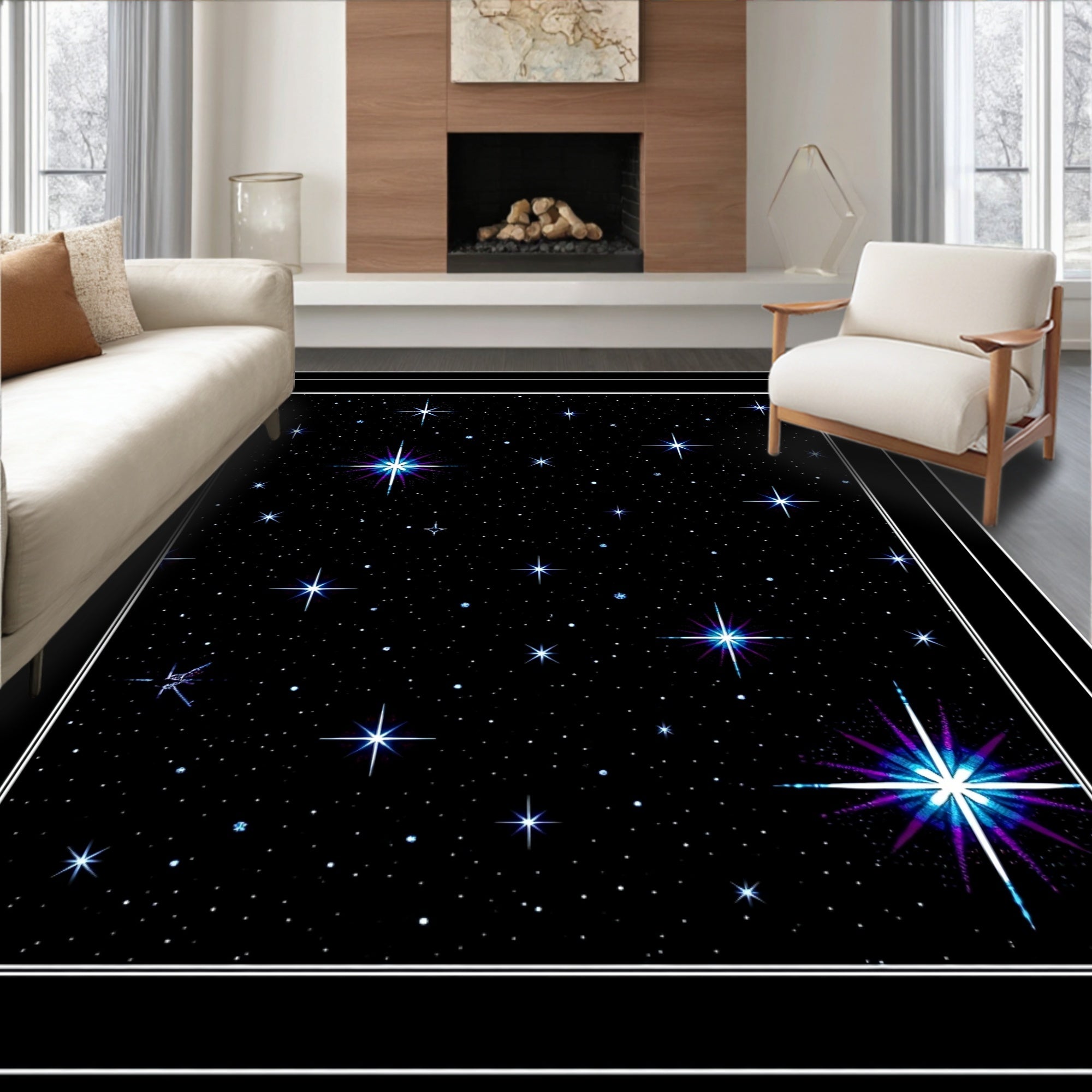 Cosmic Blue Purple Starry Night Swirl Rug
