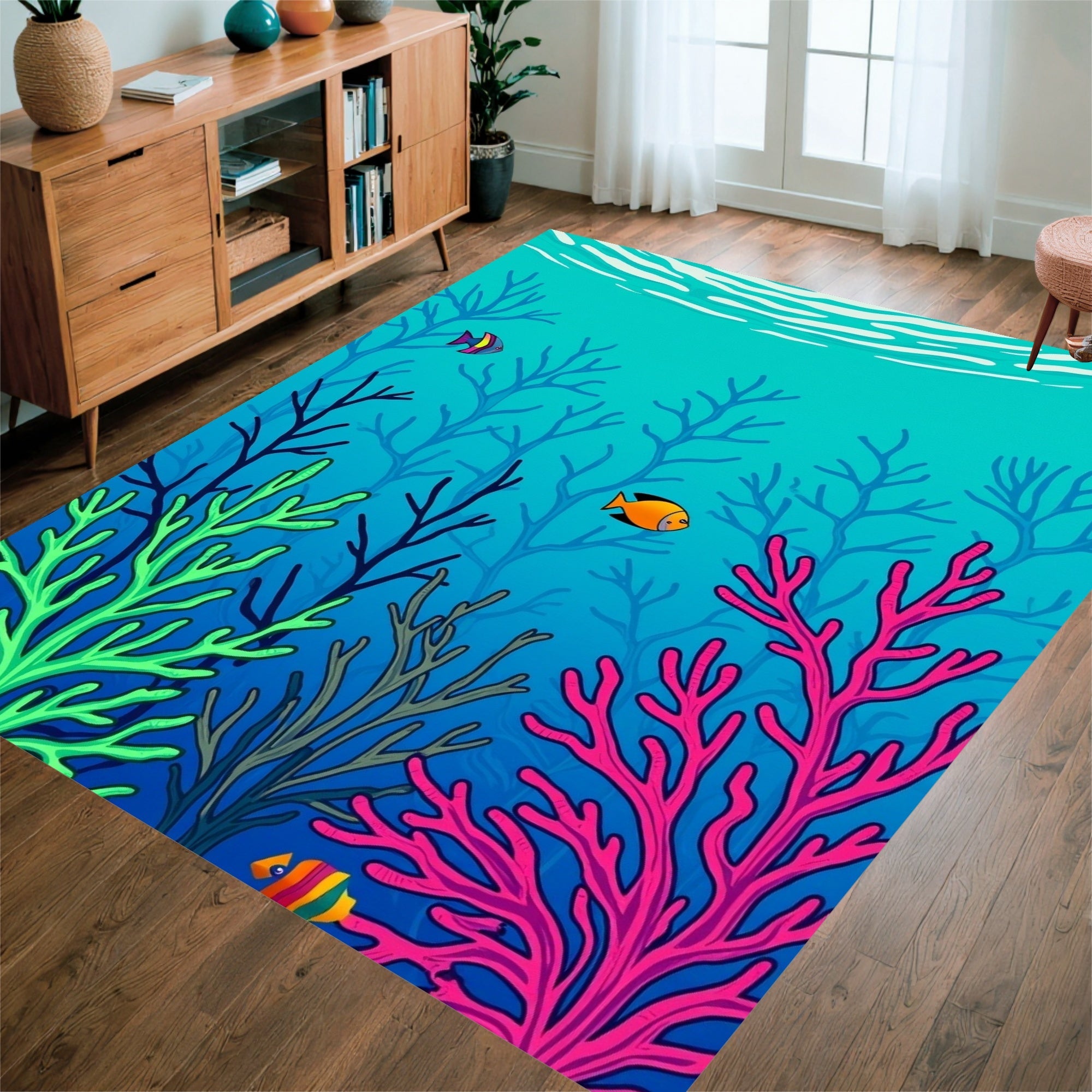 Ocean Coral Reef Vibrant Fish Design Rug