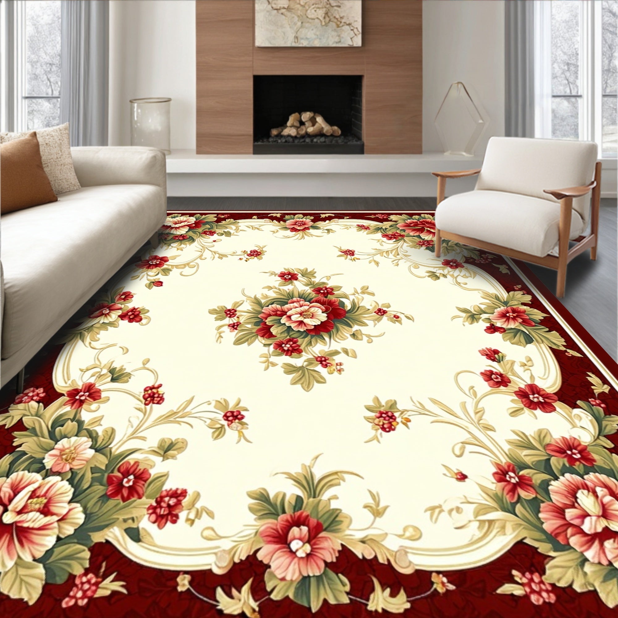 Rich Floral Garden Medallion Design Rug