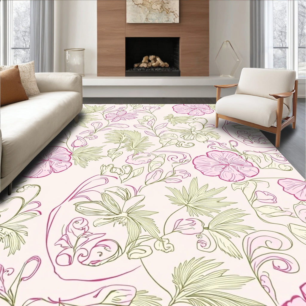 Delicate Pink Floral Vine Pattern Rug
