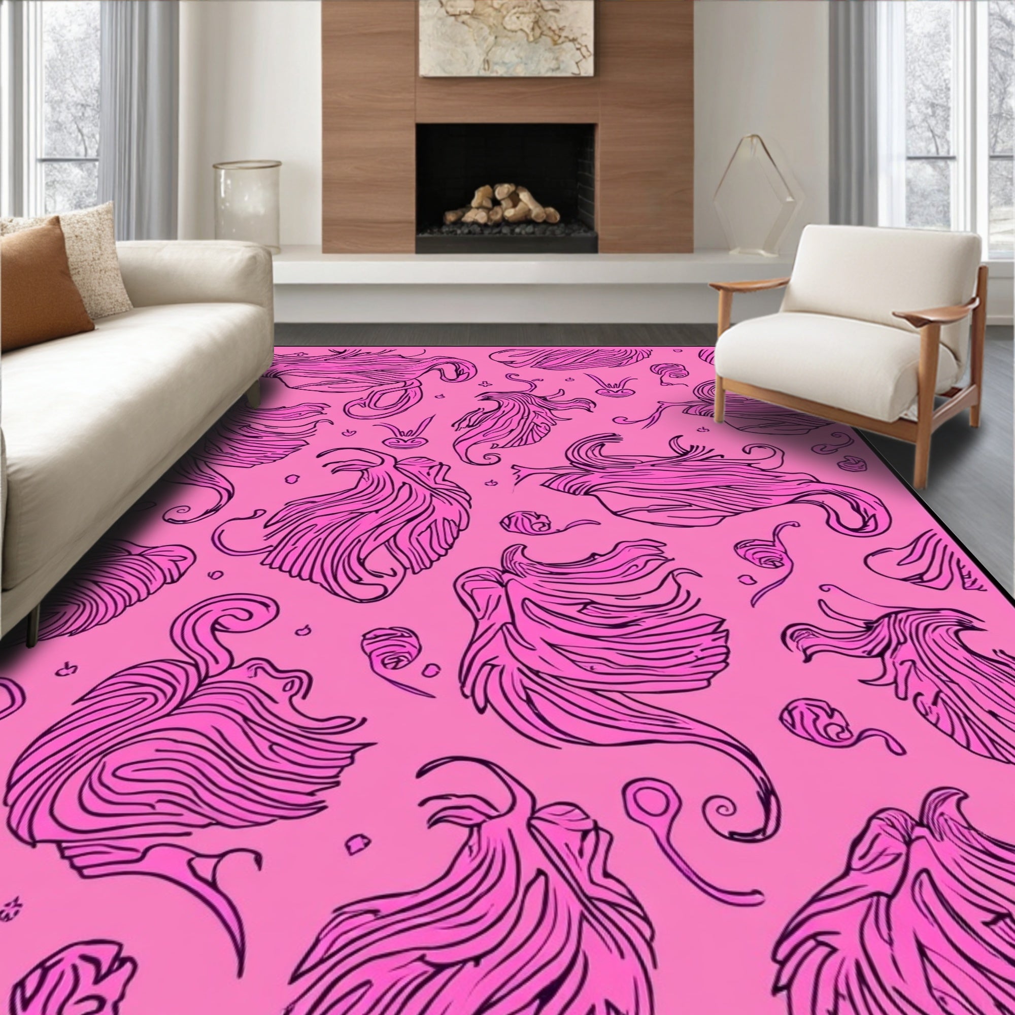 Whimsical Abstract Pink Swirl Design Rug