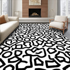 Black White Abstract Organic Forms Rug