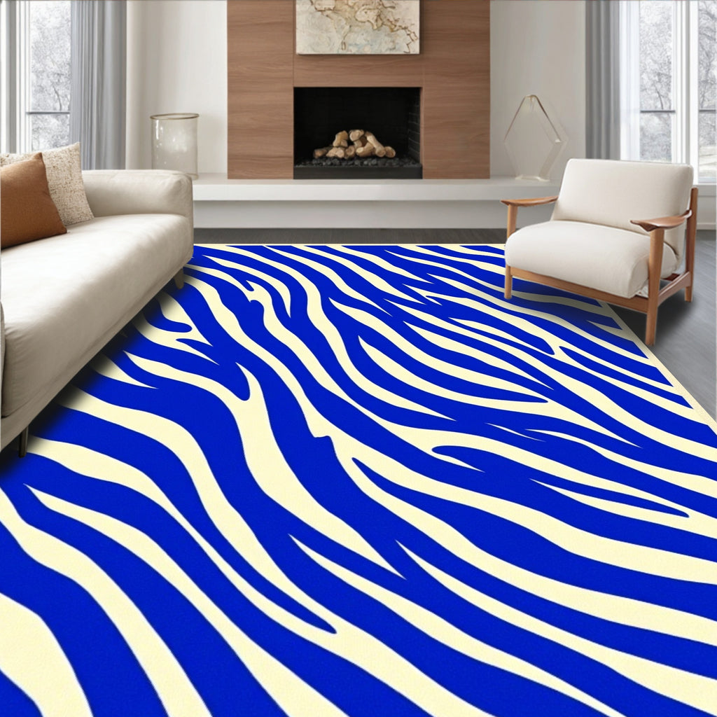Bold Blue Cream Abstract Stripes Rug