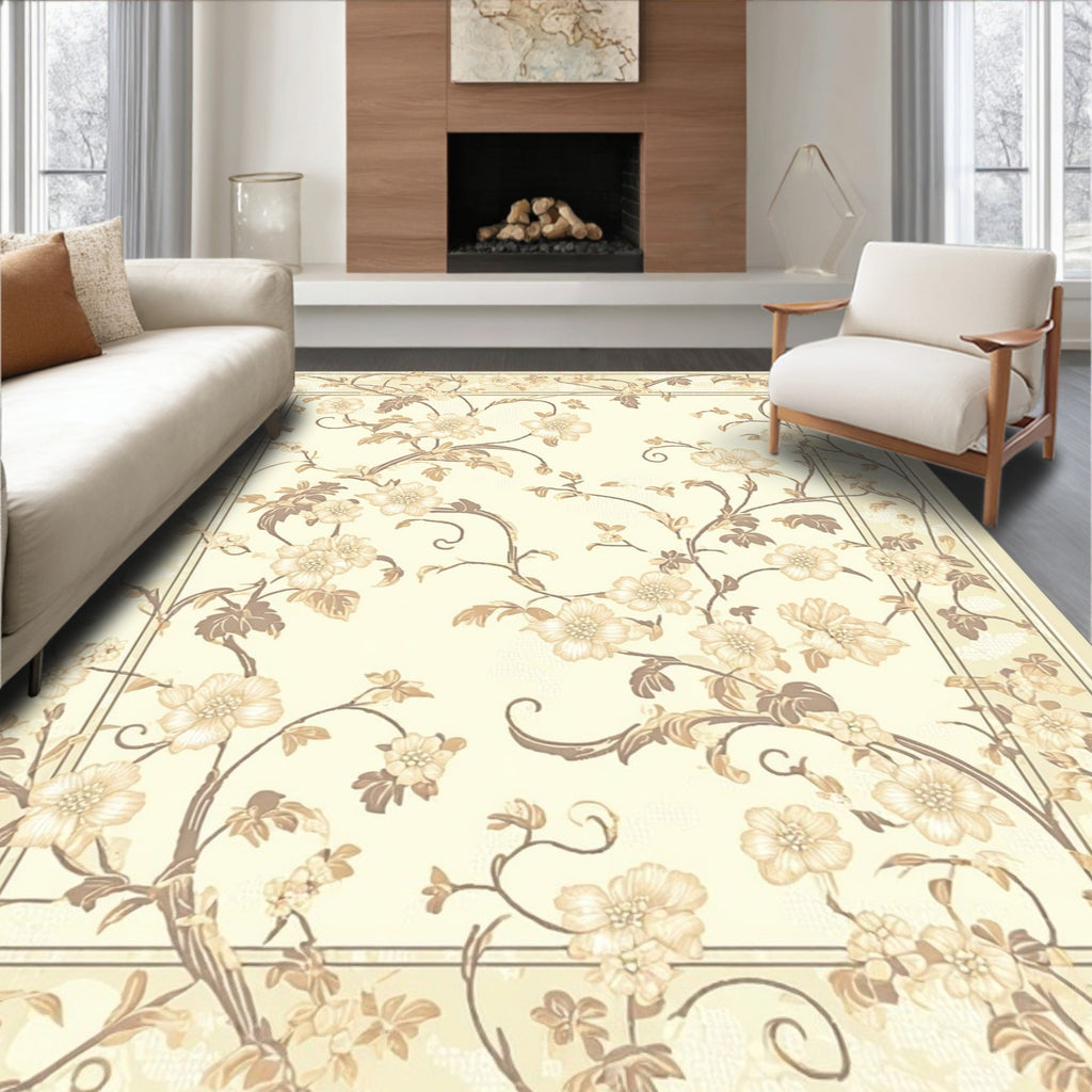 Cream Floral Vine Decorative Rug
