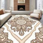 Cream and Brown Damask Pattern Rug