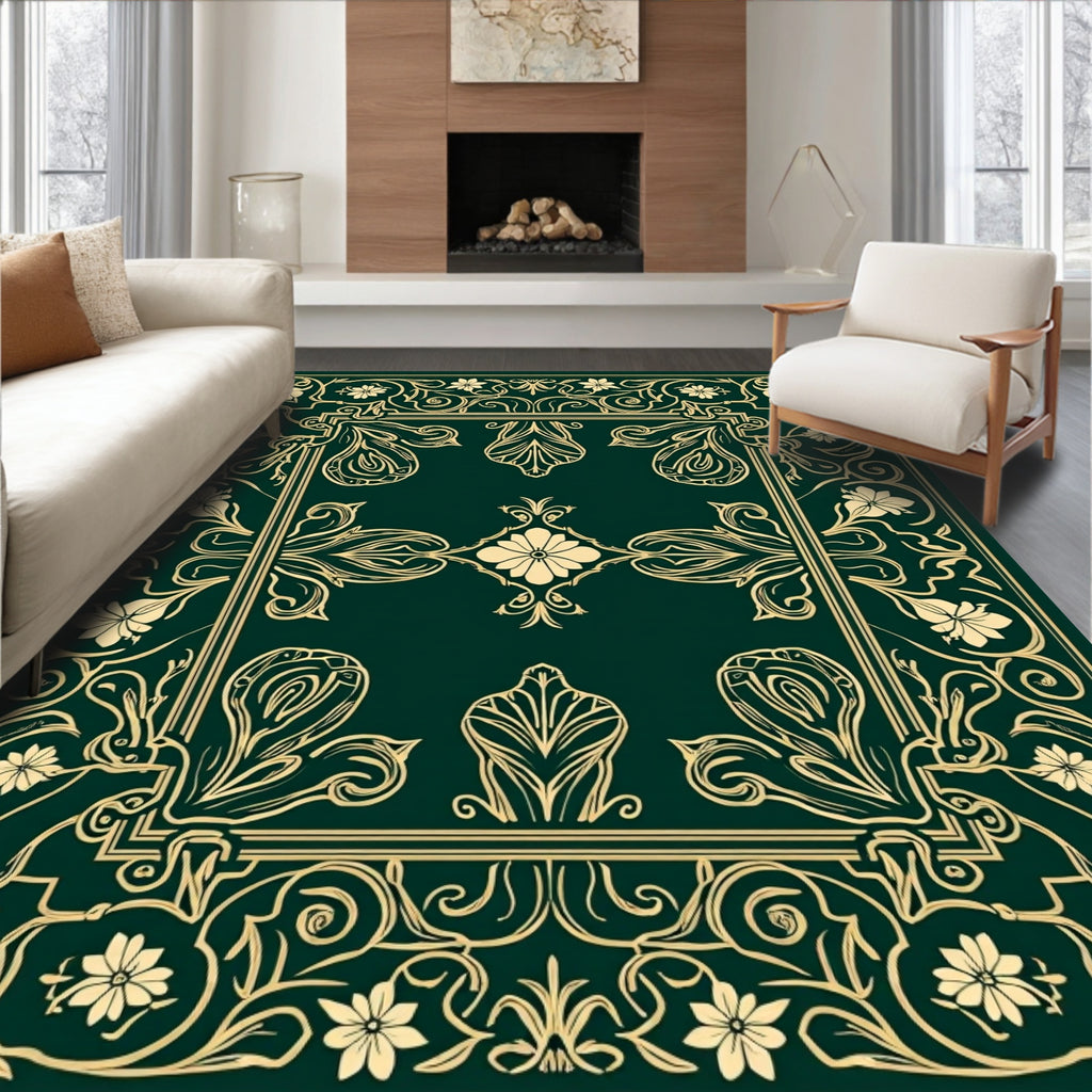 Elegant Golden Floral Outline Rug