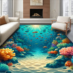 Underwater Coral Reef Fish Scene Rug