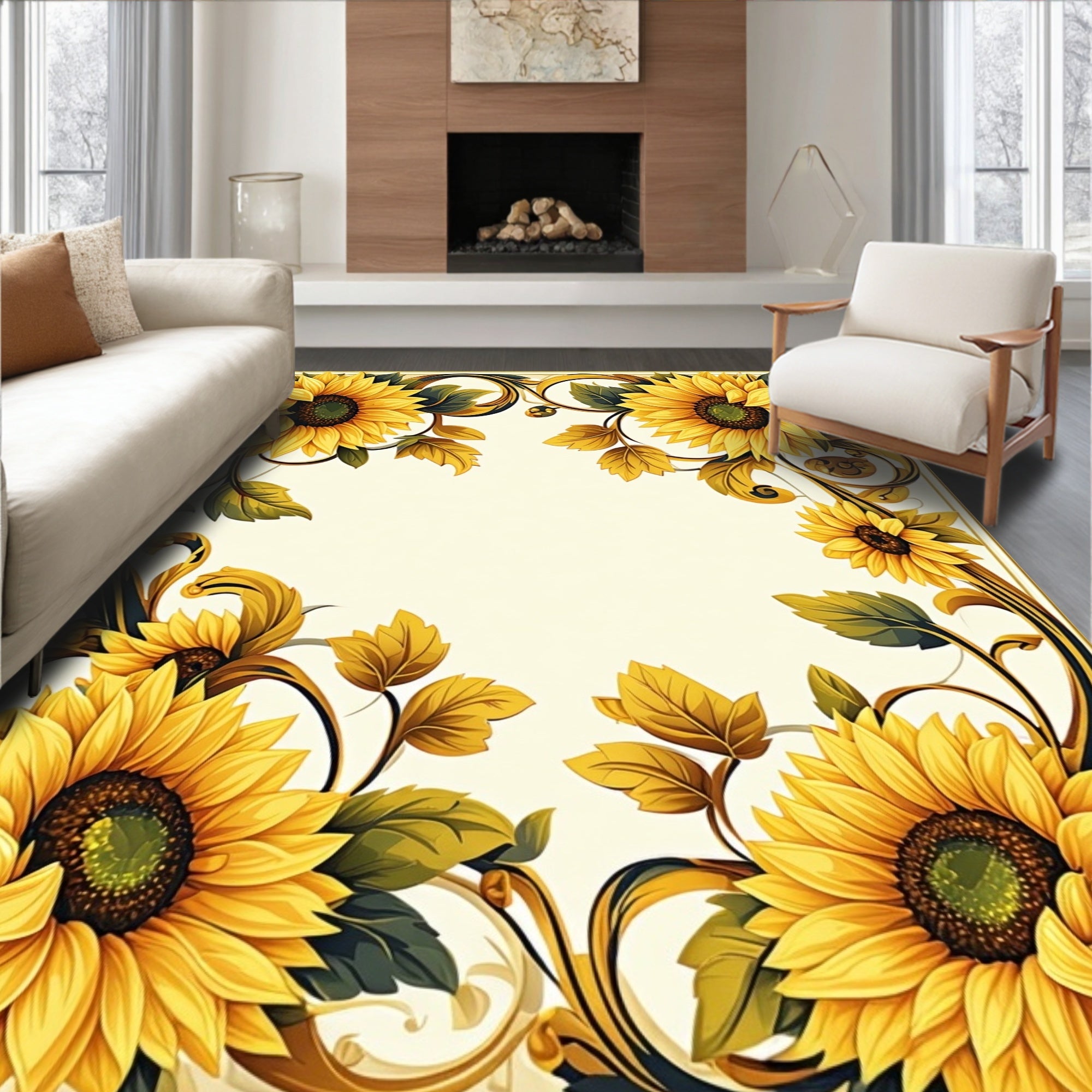 Golden Sunflower Vintage Swirl Rug