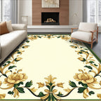 Ornate Floral Scrollwork Cream Border Rug