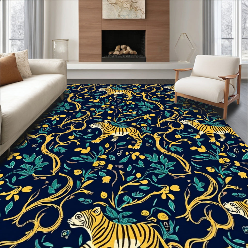 Golden Tiger Floral Vines Rug