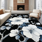 Elegant White Floral Branches Pattern Rug