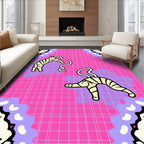 Playful Tigers On Pink Grid Design Rug