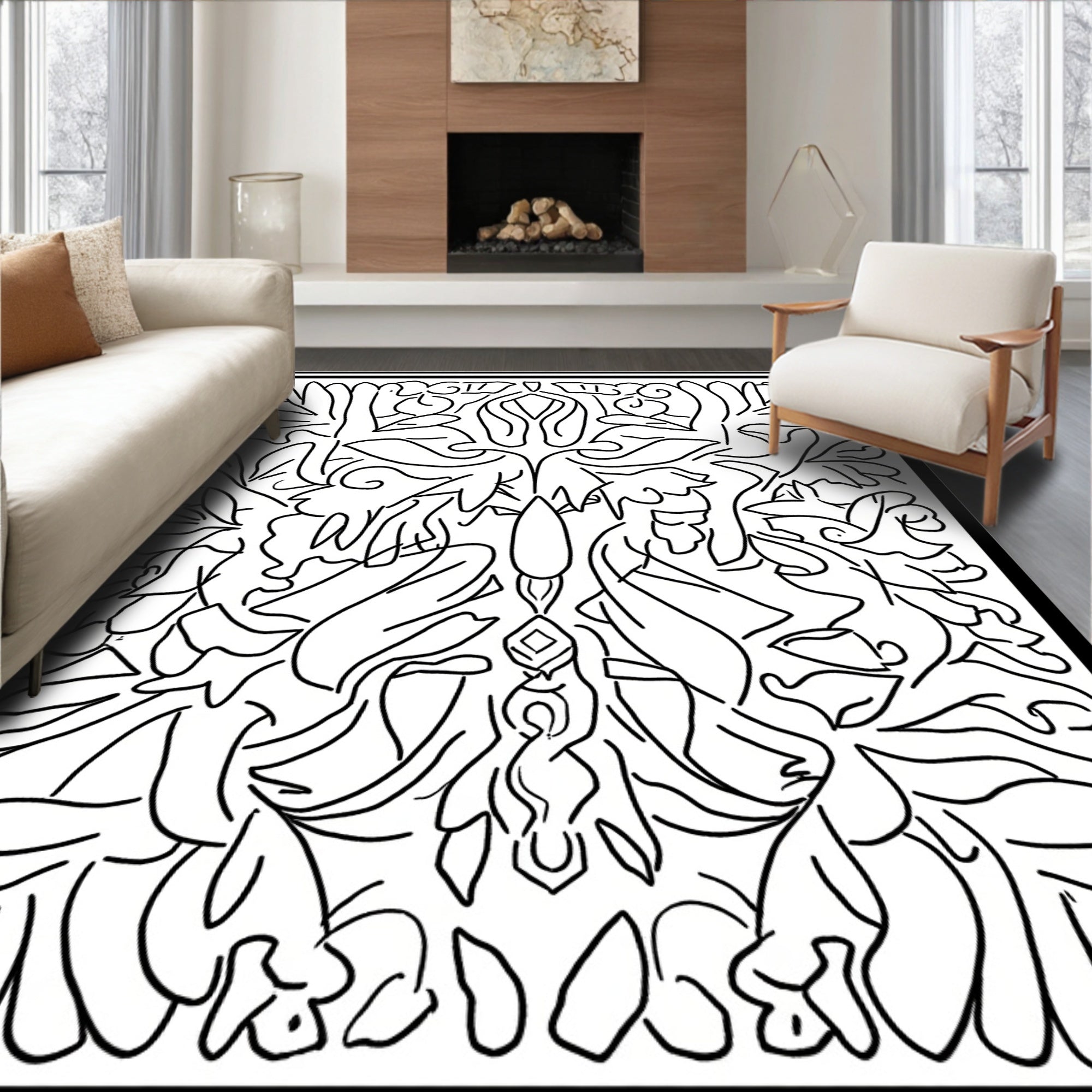 Abstract Floral Line Art Design Rug