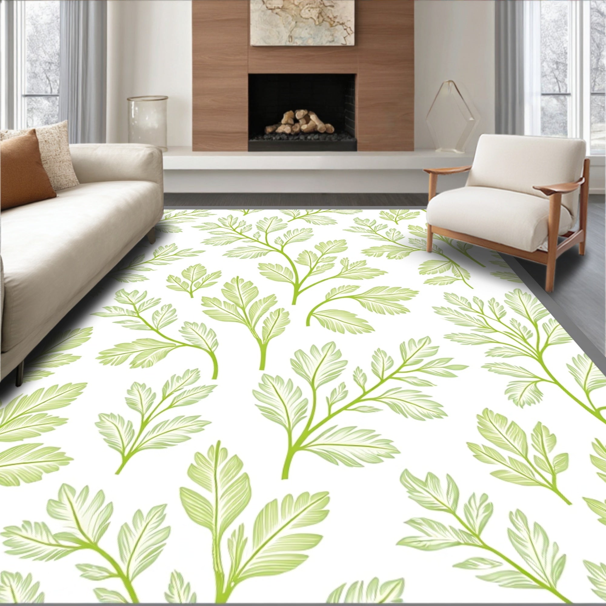 Green Leaf Delicate Pattern Rug