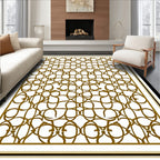 Ornate White Gold Geometric Pattern Rug