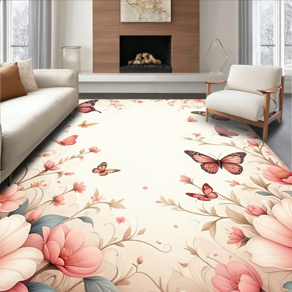 Floral Butterflies Gentle Spring Delight Rug