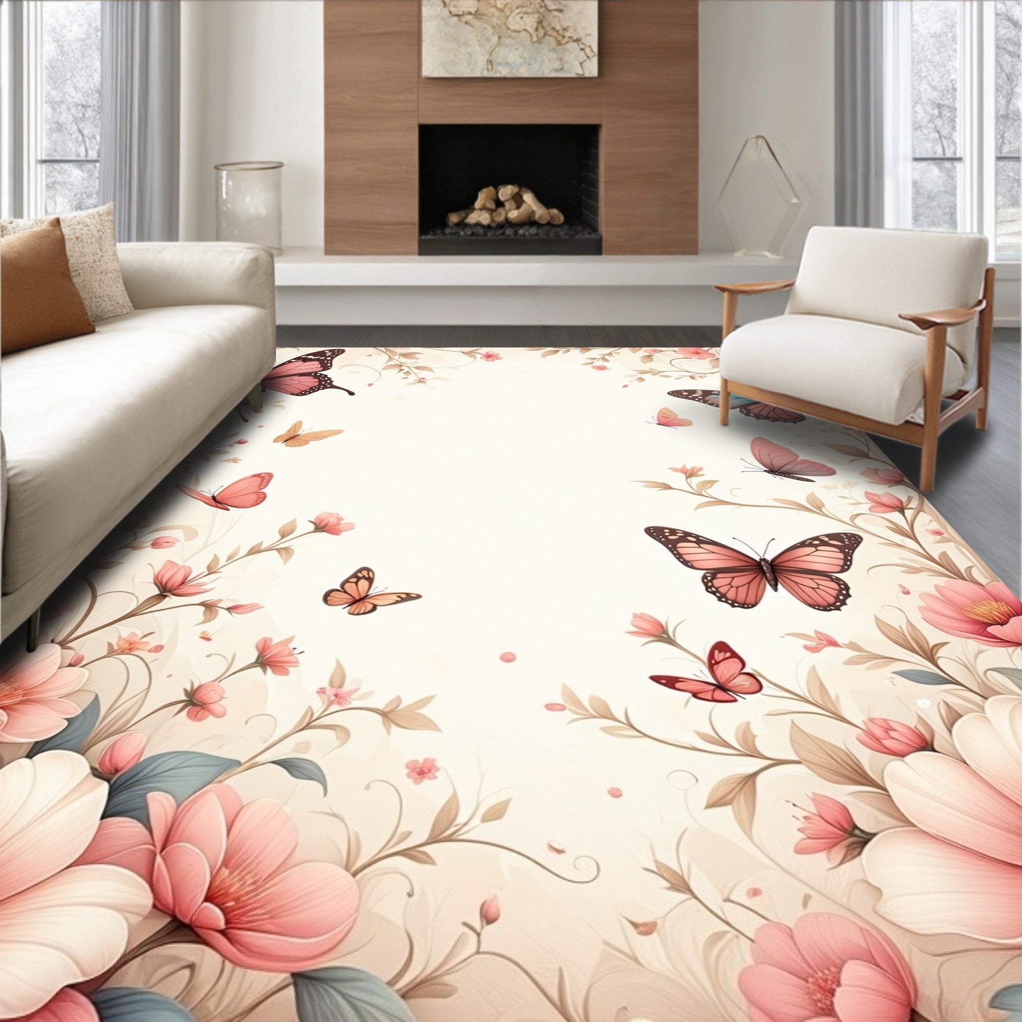 Floral Butterflies Gentle Spring Delight Rug
