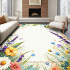 Floral Meadow Watercolor Border Design Rug