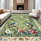 Birds and Blossoms Green Floral Rug