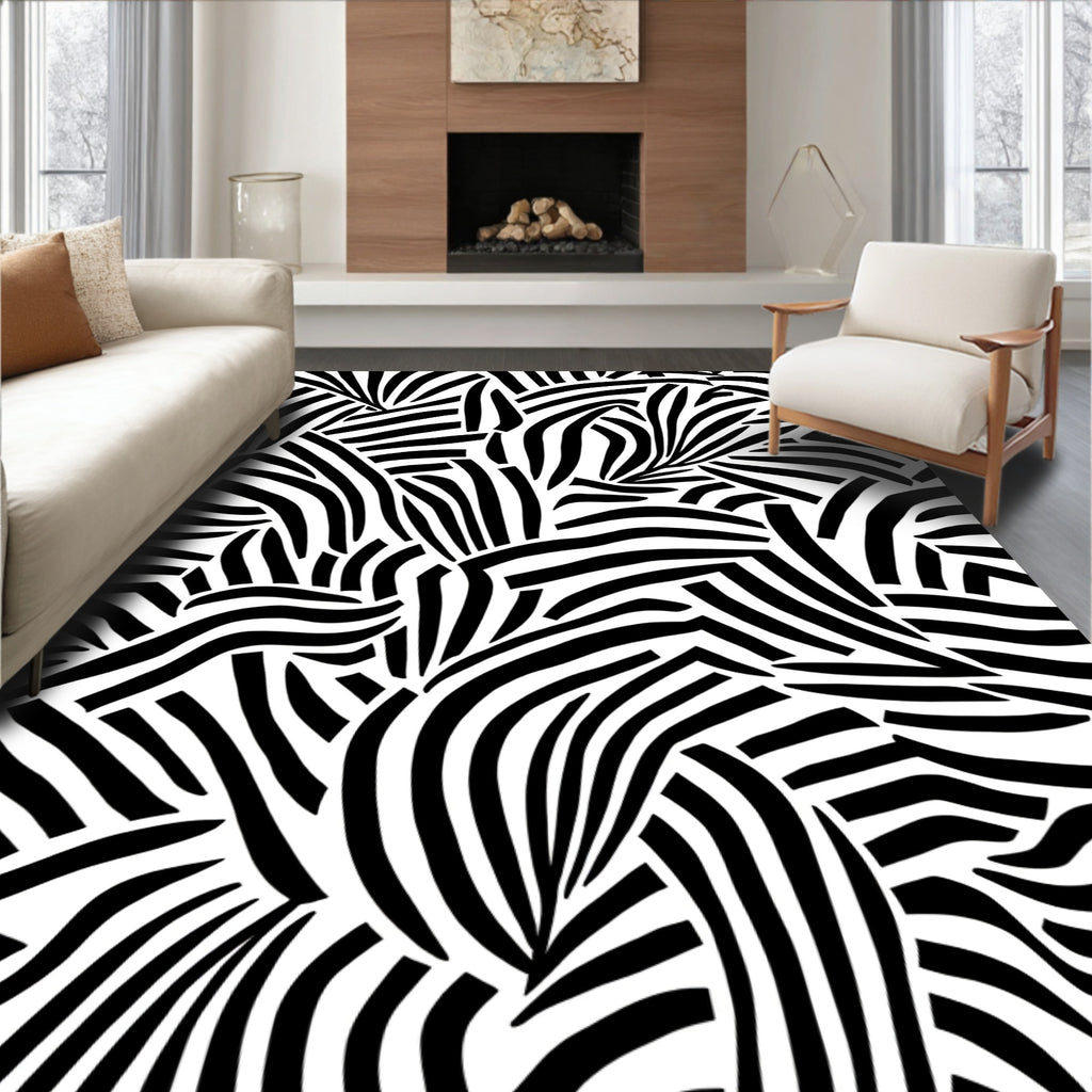 Bold Black White Abstract Stripes Rug