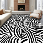 Bold Black White Abstract Stripes Rug