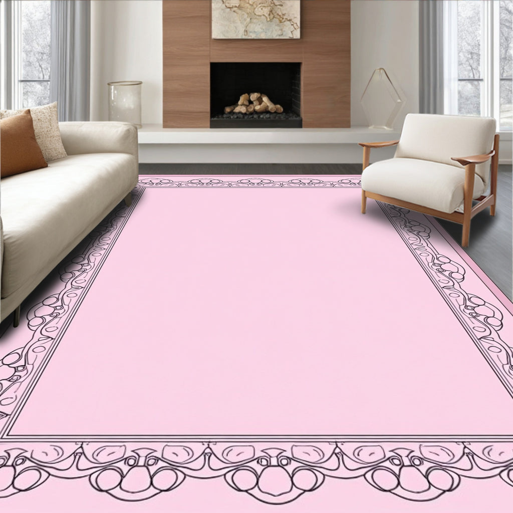 Ornate Swirls Decorative Pink Rug