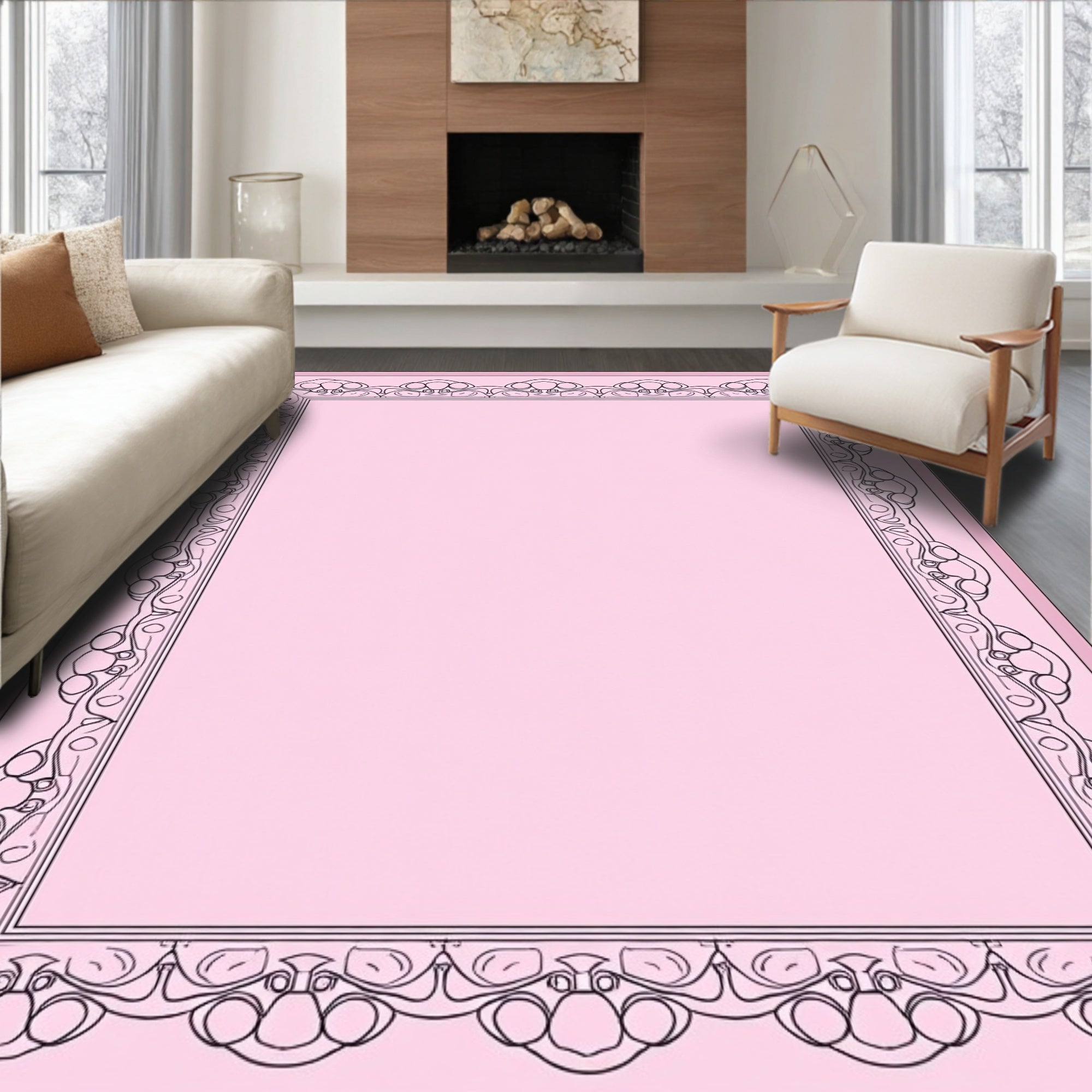 Ornate Swirls Decorative Pink Rug