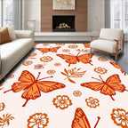 Orange Butterfly Flower Pattern Rug