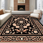 Ornate Floral Scrollwork Black Rug
