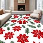 Cheerful Santa Claus Poinsettia Branches Rug