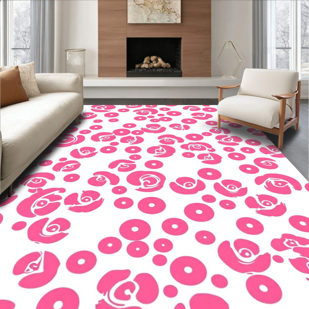 Whimsical Roses Dots Print Rug
