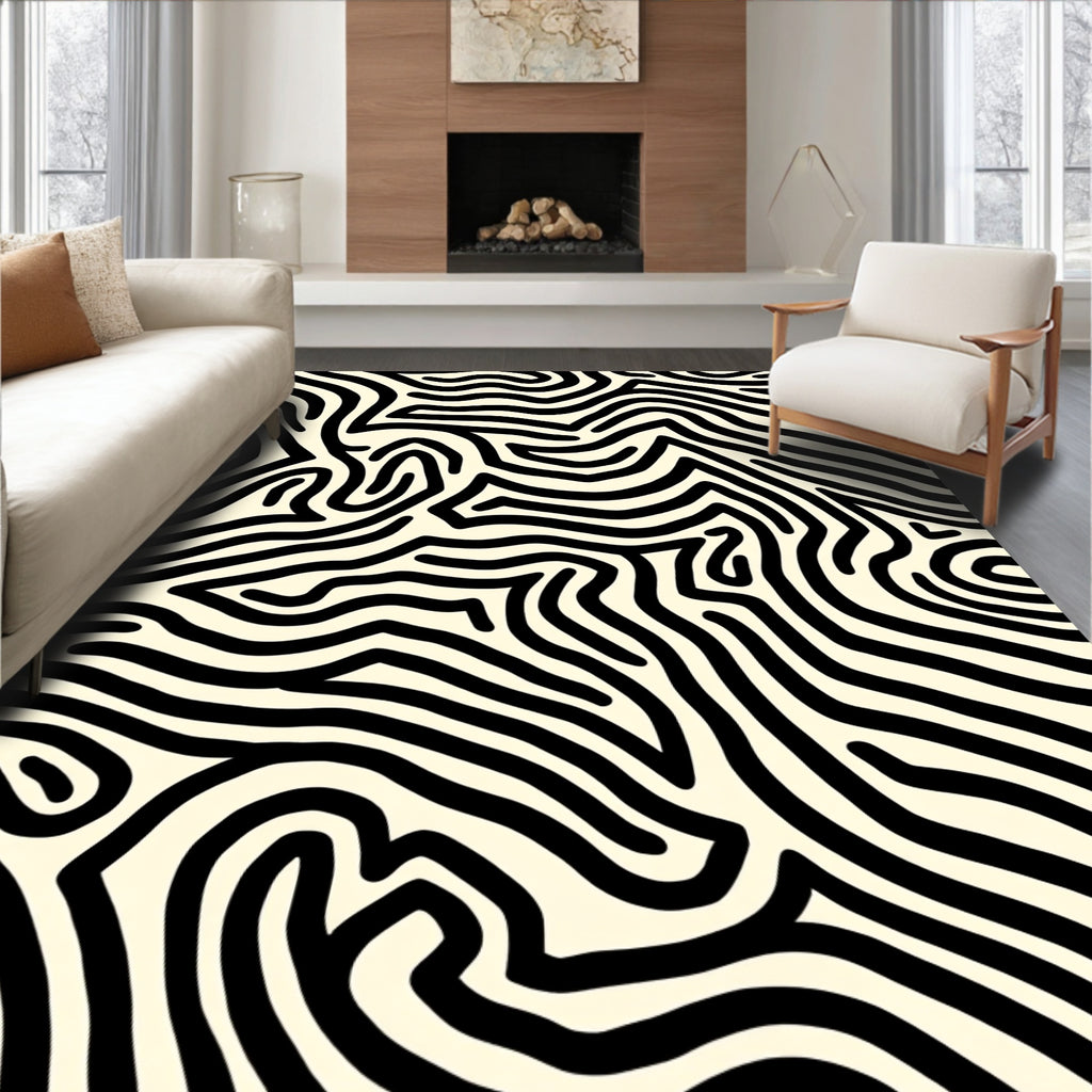 Abstract Black Zebra Stripe Design Rug