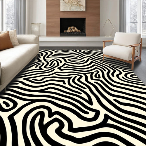 Abstract Black Zebra Stripe Design Rug