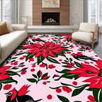 Red Poinsettia Birds and Berries Rug
