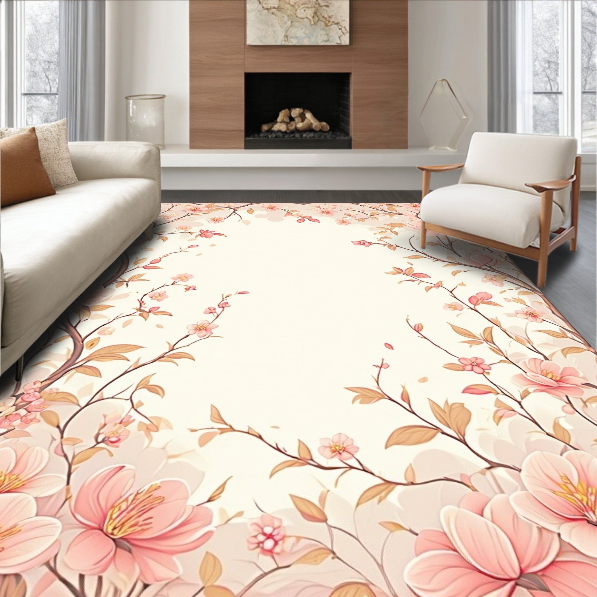 Elegant Pink Blossom Branches Rug